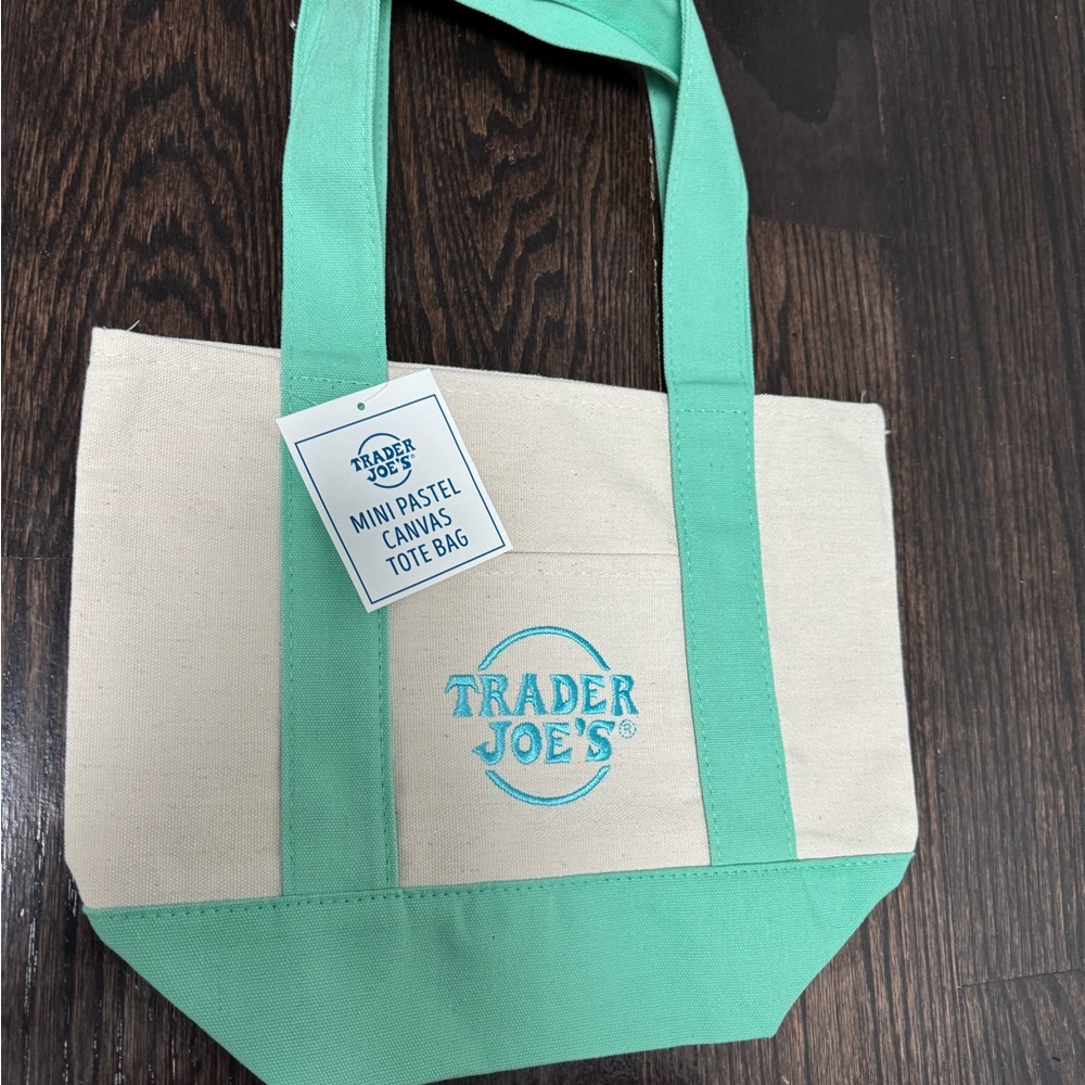 Trader Joe’s Limited Edition Spring 🌷Mini Mint Green Canvas Tote Bag - Picture 4 of 7